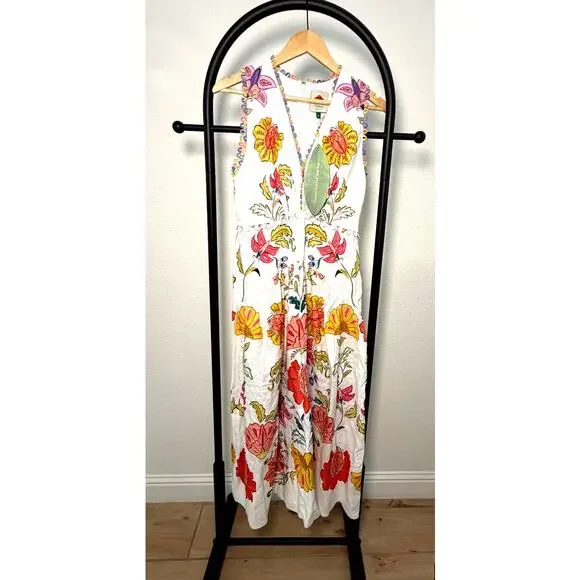 Farm Rio NEW Floral Insects Off White V Neck Sleeveless Maxi, M - Picture 3 of 10